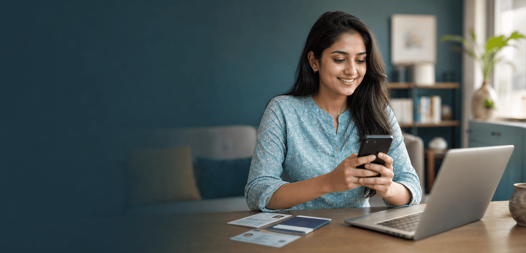 Professional woman reviewing her finances online